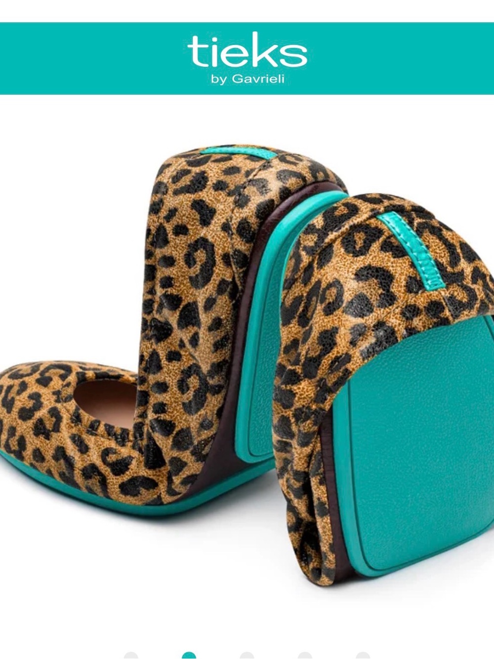 Tieks Leopard Print Ballet Flats in Brown with Teal Accent - Picture 5 of 5